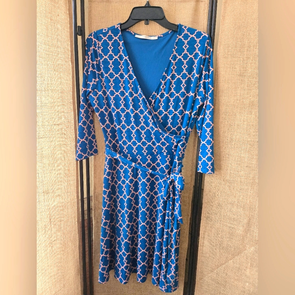 Women's 41 Hawthorne Geometric Lined Wrap Style Dress Size Large - Picture 1 of 11